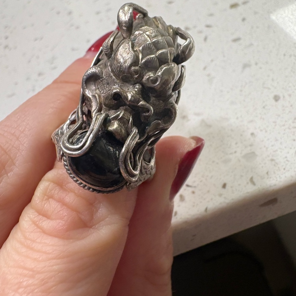 Sterling Silver Dragon Statement Ring - image 2